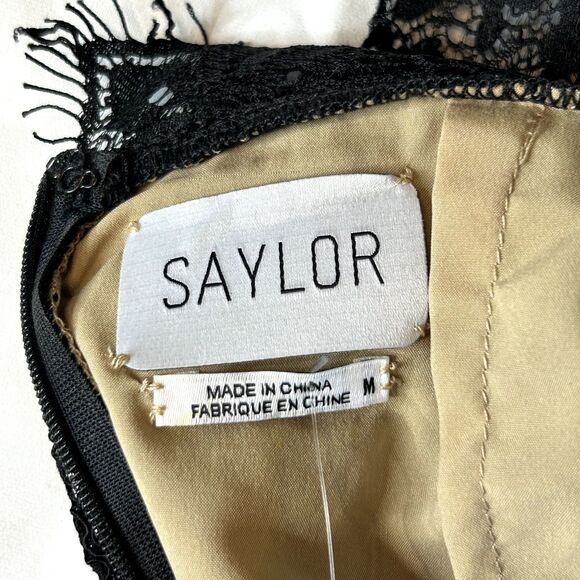 SAYLOR Amity Black Lace Long Sleeve Back Cutout Mini Dress Mock Neck M ($265) - Picture 4 of 13